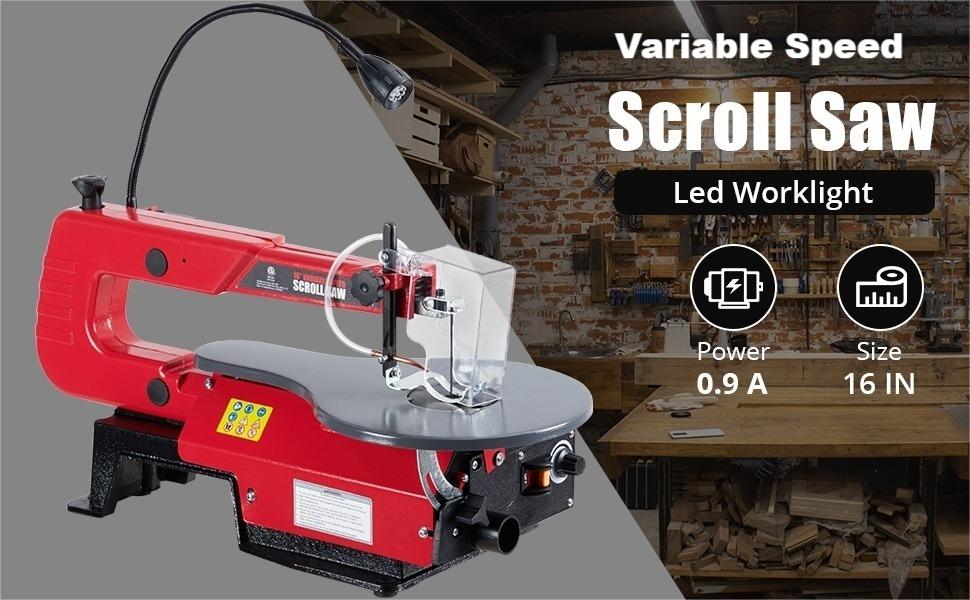 GARVEE 16-Inch Variable Speed Scroll Saw With Extra-Large Adjustable Tilting Work Table and Led Work Light - Perfect for Woodworking