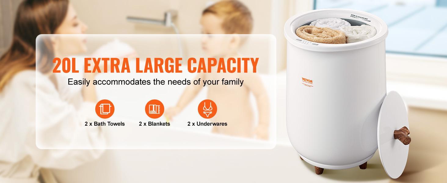 VEVOR Towel Warmer Bucket, TikTokShopBlackFriday, 20L Large Towel Warmer for Bathroom, Auto Shut Off Towel Heater with 4-Level Timer Fits up to Two 40"x70" Oversized Towels, Bathrobes, Blankets, ETL & FCC Certified