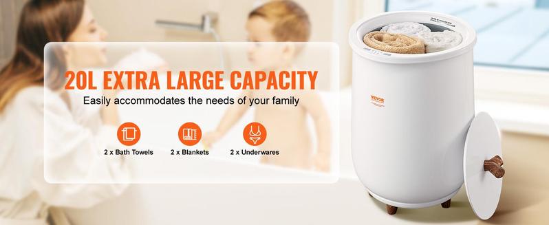 VEVOR Towel Warmer Bucket, TikTokShopBlackFriday, 20L Large Towel Warmer for Bathroom, Auto Shut Off Towel Heater with 4-Level Timer Fits up to Two 40"x70" Oversized Towels, Bathrobes, Blankets, ETL & FCC Certified