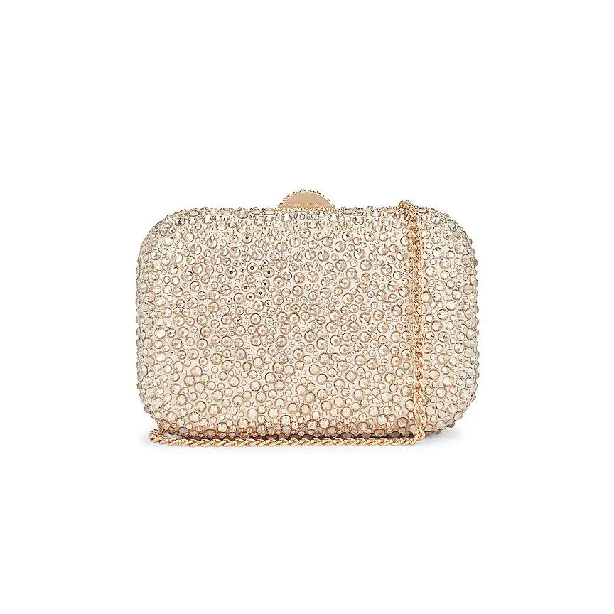 olga berg Casey Hot Fix Encrusted Clutch in Champagne