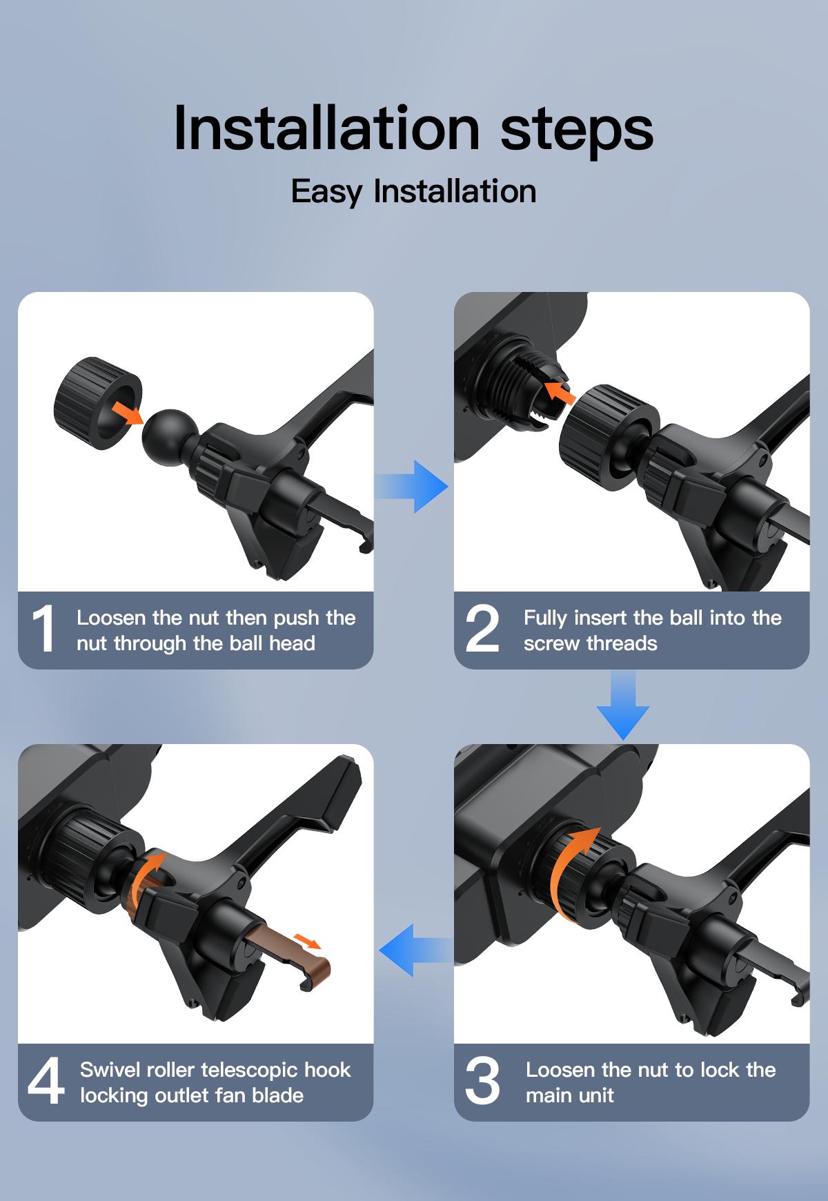 Wireless Charging Car Phone Mount for Foldable & Regular Phones - 15W Fast Charge, 90° Rotation, Air Vent Hook Clip, One-Touch Release (Fits iPhone/Samsung/Google)