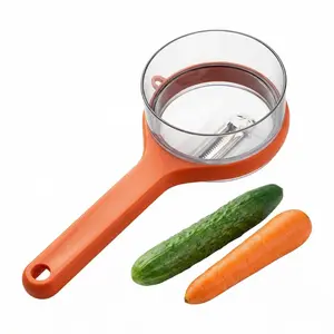 Vegetable Peeler with Storage Bucket (Orange & Green), Stainless Steel Swivel Peeler with Non-Slip Handle for Fruit & Veggies