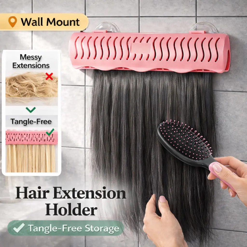 Wall-Mount Hairpiece Hanger, Tangle-Free Organizer for Washing, Coloring, and Styling Clip-In & Tape-In Bundles - Hair Accessories for Women, Hair Accessory