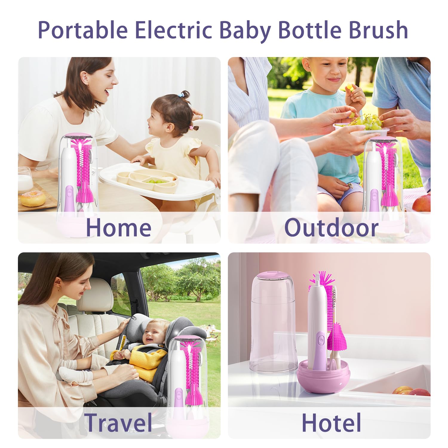 Electric Bottle Brush Set - 2 Modes & 360° Rotation, Waterproof Bless Bottle Baby Bottle Cleaner with Silicone Brushes, scrubbing Fit for tippee, dr brown sippy cup, milk spray baby, baby formula, baby sanitizer spray Smart