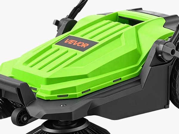 VEVOR Walk-Behind Hand Push Floor Sweeper, Manual Floor Sweeper Non-Electric with 25.6" Sweeping Width, 5 Gallons Waste Container & Adjustable Folding Handle for Yards Walkways Patios Garages - Green