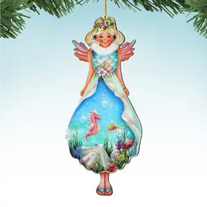Designocracy 8457901-S2 5 x 5.5 in. Coastal Fairy Wooden Ornaments - Set of 2