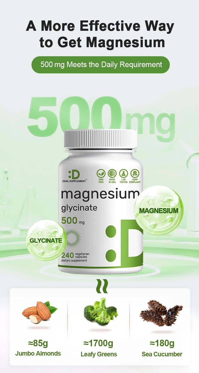 DEAL SUPPLEMENT Magnesium Glycinate 500mg|Support Sleep, Muscles, Nerves，Energy Dietary Healthcare | Vegan, Non-GMO | 240 Capsules Nutrition Nature