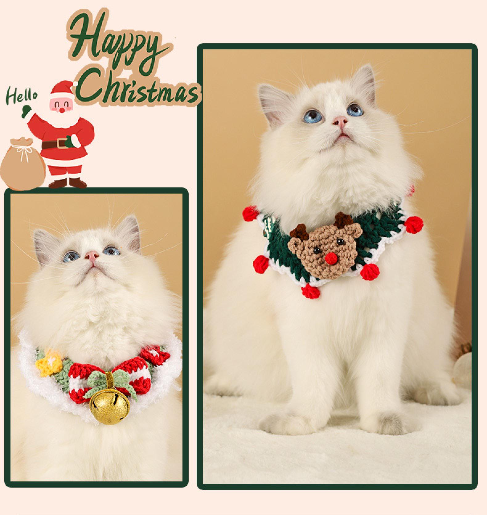 Handmade Christmas Crochet Collar with Jingle Bell/Reindeer Cat/Dog Adjustable