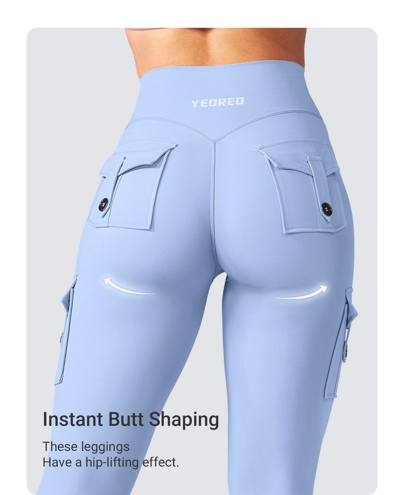 YEOREO CoreFlex Workout Cargo Leggings with Pockets for Women Hidden Scrunch Butt Lifting Leggings Gym Yoga Pants