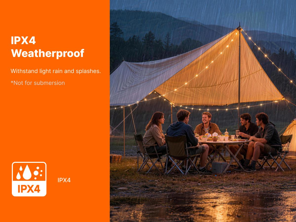 OGERY Solar Camping String Lights, 5400mAh 49.2Ft Retractable LED String Lights, Solar & Battery Powered, Waterproof Emergency Outdoor Lights