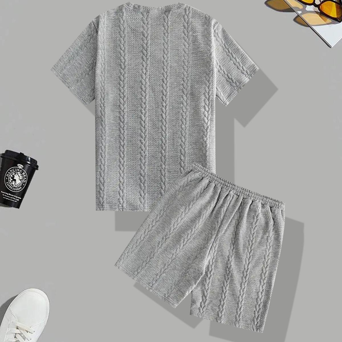 Men's Casual Jacquard Short Sleeve Set, Men's Short Sleeve Outfit, Suitable for Casual Wear and Vacation