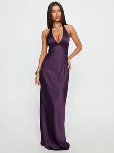 Odyssa Halter Maxi Dress for Women, Satin Open-Back Halter, Ruched Underbust Detail, Adjustable Straps, Fully Lined for Formal Events