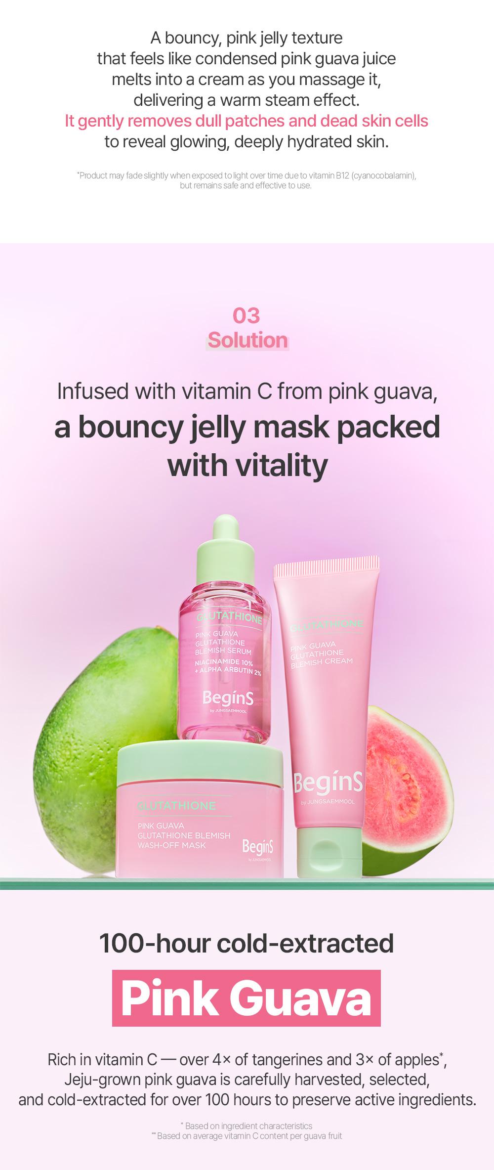 [BeginS by JUNGSAEMMOOL] Pink Guava Glutathione Blemish Wash-off Mask | Korean Jelly Mask | Niacinamide, Vitamin C-rich Jeju Guava for Dark Spot Care and Radiant Glass Skin (3.17 Fl Oz)