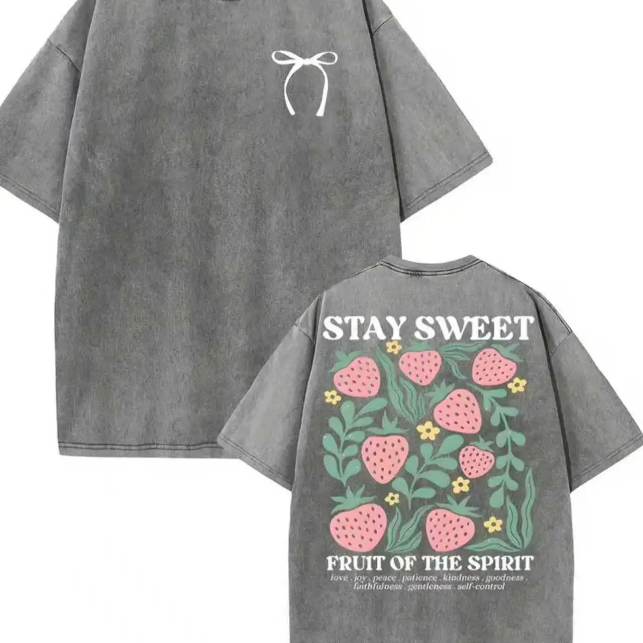 Women's 1pc 100% Pure Cotton Short-Sleeve Tee - Aesthetic Round Neck Casual Sports Top with Sweet Fruit Back Art, Breathable Spring Summer Holiday Gift, Shortsleeve, Casual Wear, Faith Message