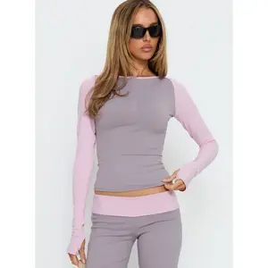 Kobee Jersey Long Sleeve Layering Top Slate / Dusty Pink