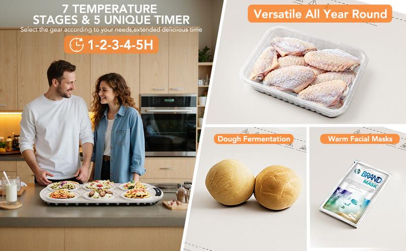 COWSAR Warming Mat for Food, Electric Silicone Food Warmer Trays for Chafing Dishes & Buffet,Portable Countertop Food Warmers for Parties, 7-Level Temp 5-Hour Timer