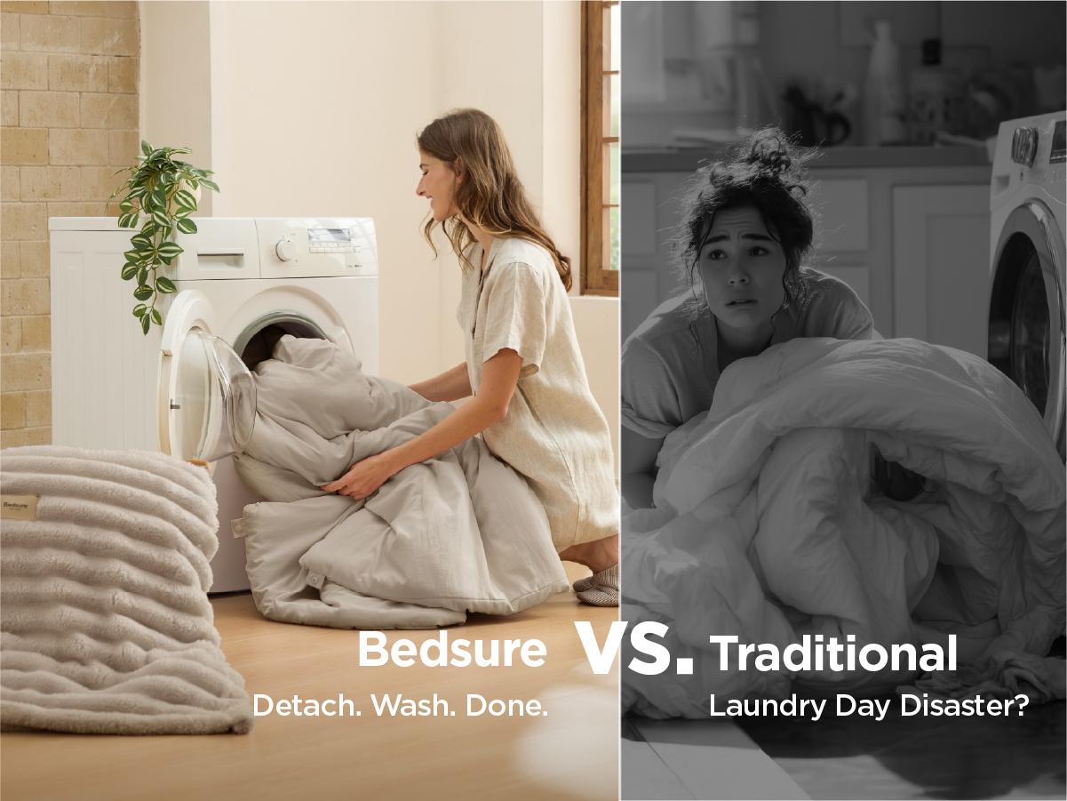 【Spring Glow Up】Bedsure 6 Pieces Gentlesoft 2-in-1 Comforter Set and Detachable Fluffy Blanket,  All Season , SnapTech Design for Space Saving