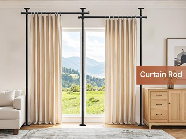 VANCASTLE Adjustable Room Divider Curtain Rod - No Drill Bedroom Separator Tension Curtain Frame, Free-Standing Space Divider for Room Separation - Height 4-10 Feet (1.2-3m), Width 28-114 Inches (71-290cm)