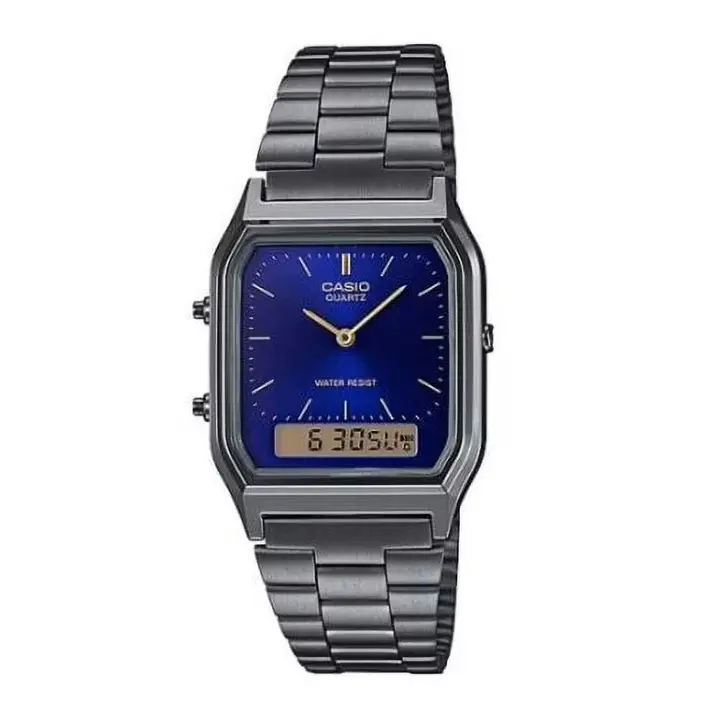 Casio AQ-230GG-2A Men's Dual Time Stainless Steel Gray Watch AQ230GG-2A Water Resist Quartz