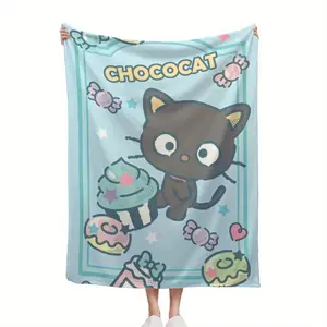 Pastel Chococat Dessert Flannel Blanket  Soft Funny Throw Blanket Cozy Lightweight Plush Portable Cover Blanket For Sofa,Warm Gift For Birthday,Christmas,Multiple Blanket