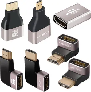 HDMI Adapter Kits, 7-Pack Mini/Micro/Right Angle HDMI Male to Female Coupler, Support 8K@60Hz, 4K@120Hz, Compatible with Xbox, PS5, Raspberry Pi, Camera and so on
