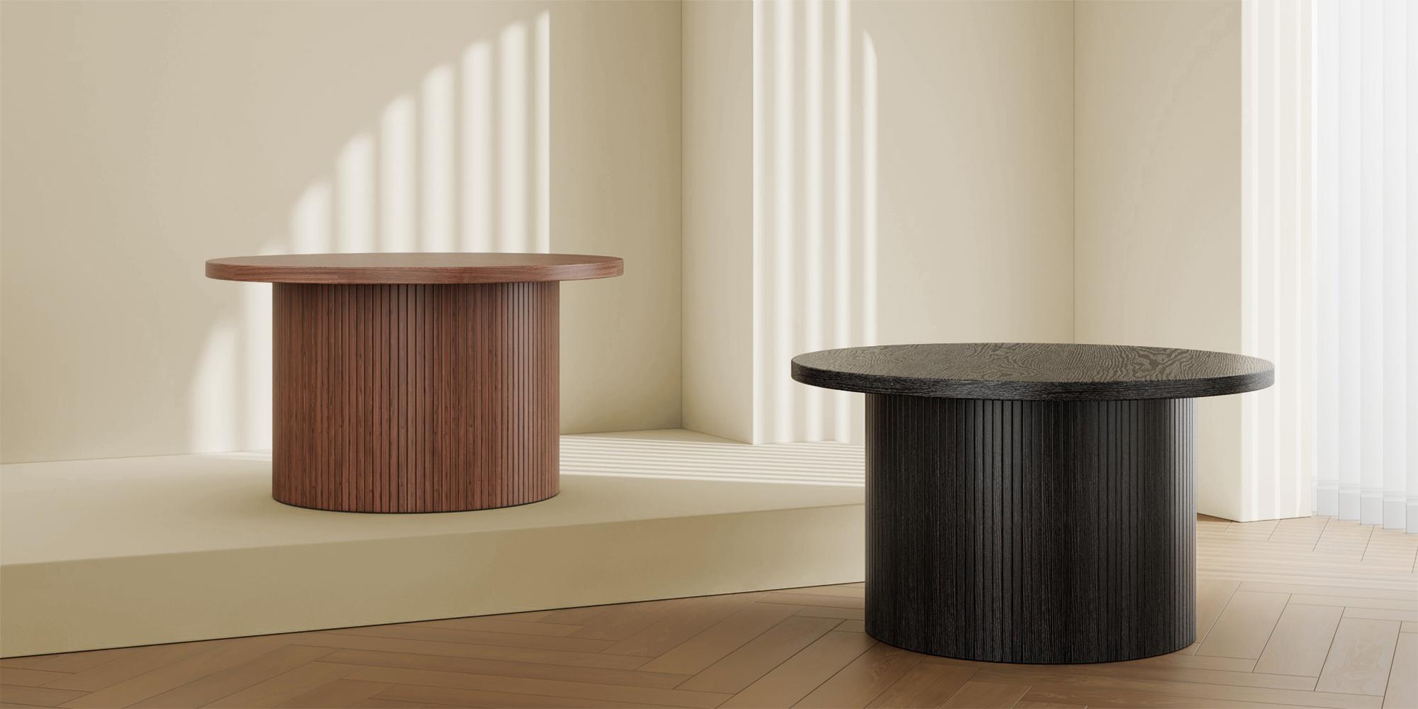 【Valentine's Day Gift】ONBRILL 31.5'' Round Coffee Table With Woodgrain Top And Tambour Shade Accents For Living Room