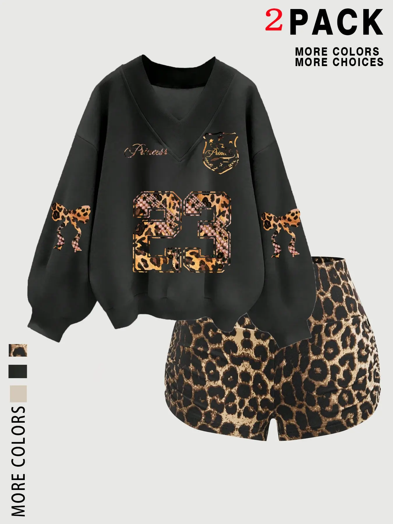 Women's Fall Winter Casual Loose-Fit Matching Sweatshirt Set, Top, Leopard & Letter Print, Round Neck, Long Sleeve, Thick Fabric, Ideal for Daily Wear, Lady, Womenswear, Matching Outfit Set