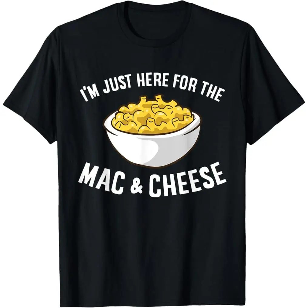 Unisex Short-Sleeve Casual Graphic Sports Top, 100% Premium Cotton "I'm Just Here for The Mac and Cheese" Print T-Shirt (Small)