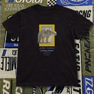 Adult And Youth national geographic polar express polar bear graphic t-shirt, 90s style, gift for all