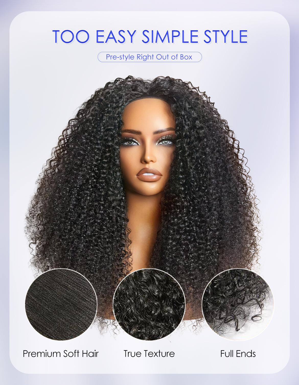 [Burmese Curly Half Wig] Wavymy Raw Burmese Curly Human Hair Wear Go Wig InvisiFit Strap Glueless Wig for Beginners No Lace Reusable Human Hair for 3 Hairstyles
