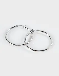 DO EVERYTHING IN LOVE 14K  Womens White Gold Dipped Pin Catch Hoop Earrings, Silver