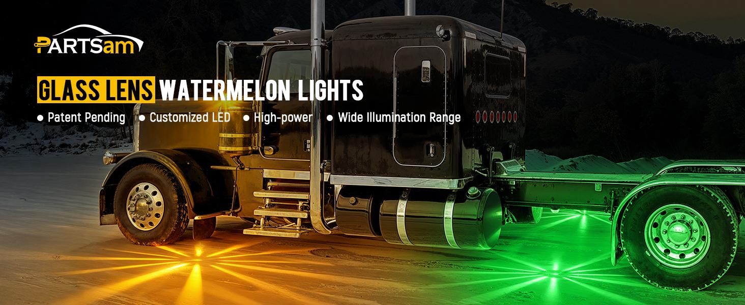 Partsam 2Pcs Glass Watermelon Lights Clear Lens Green LED Side Marker Turn Signal Lights for Kenworth Peterbilt Freightliner Trucks