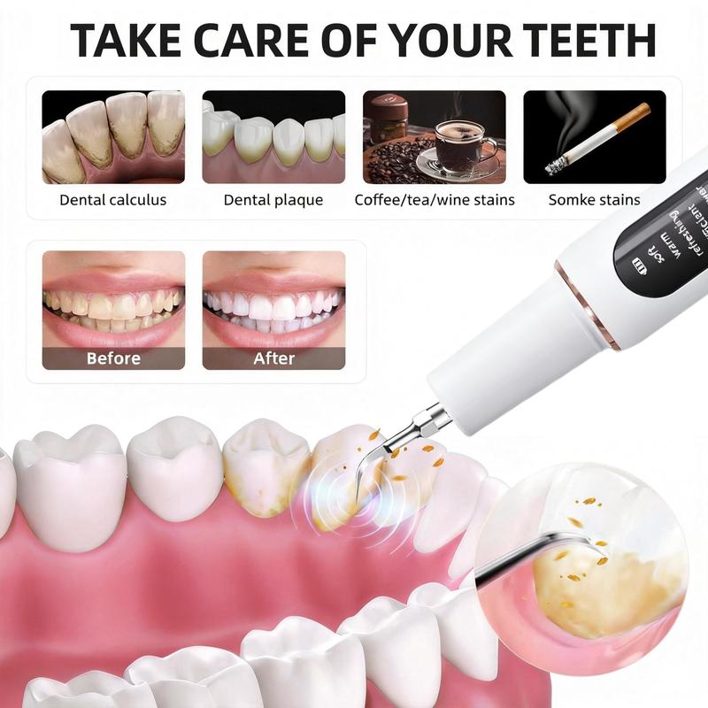 Fancylite Rechargeable LED Oral Plaque Remover，with Replacement Heads & Manual Auxiliary Cleaning Tools, Oral Irrigator for Home Use, Tartar Remover for Teeth,Remover Teeth Cleaning Kit