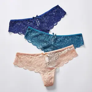 Lace Thong Panty 3 Pack Y2K Style Plain Pattern for Womenswear Maternity Comfort