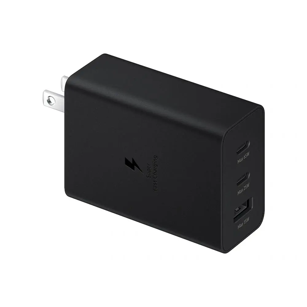 Samsung EP-T6530NBEGUS 65W Multiport Trio Plug Super Fast Charger Adapter, Black, for Smartphone, Earbuds-Laptops & Electronic Devices with USB-C Charging Cables
