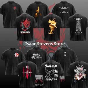 [Samurai Collection] Vintage Samurai Graphic T-Shirt for Men Women, Japanese Anime Streetwear Tee, Samurai Champloo Inspired Washed Black Oversized Harajuku Style Shirt