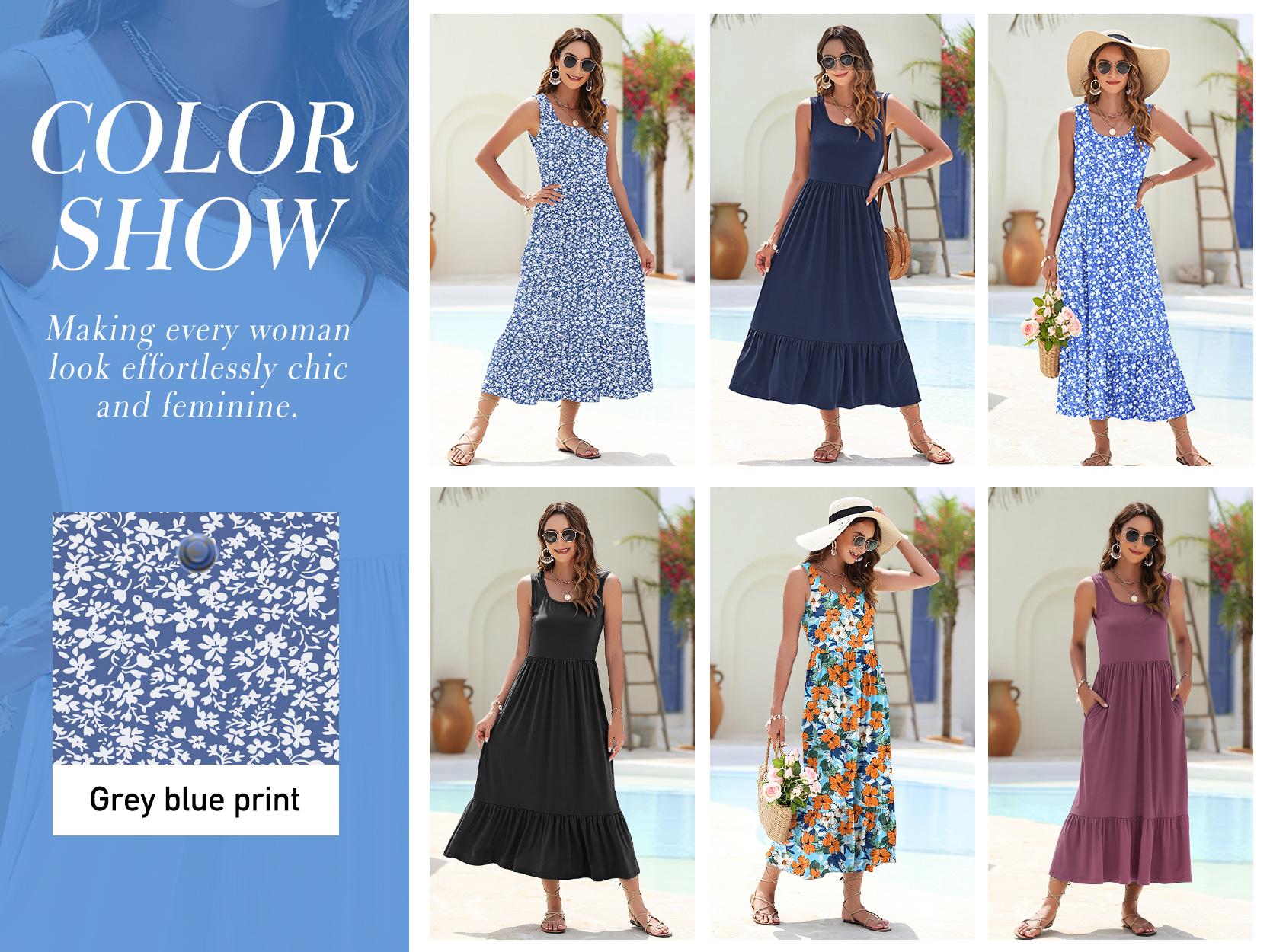 AUSELILY 2026 Womens Summer Dresses Sleeveless Maxi Dress Square Neck Casual Tiered Swing Dress with Pockets Summer Dress Sunshine Floral SpringStatements