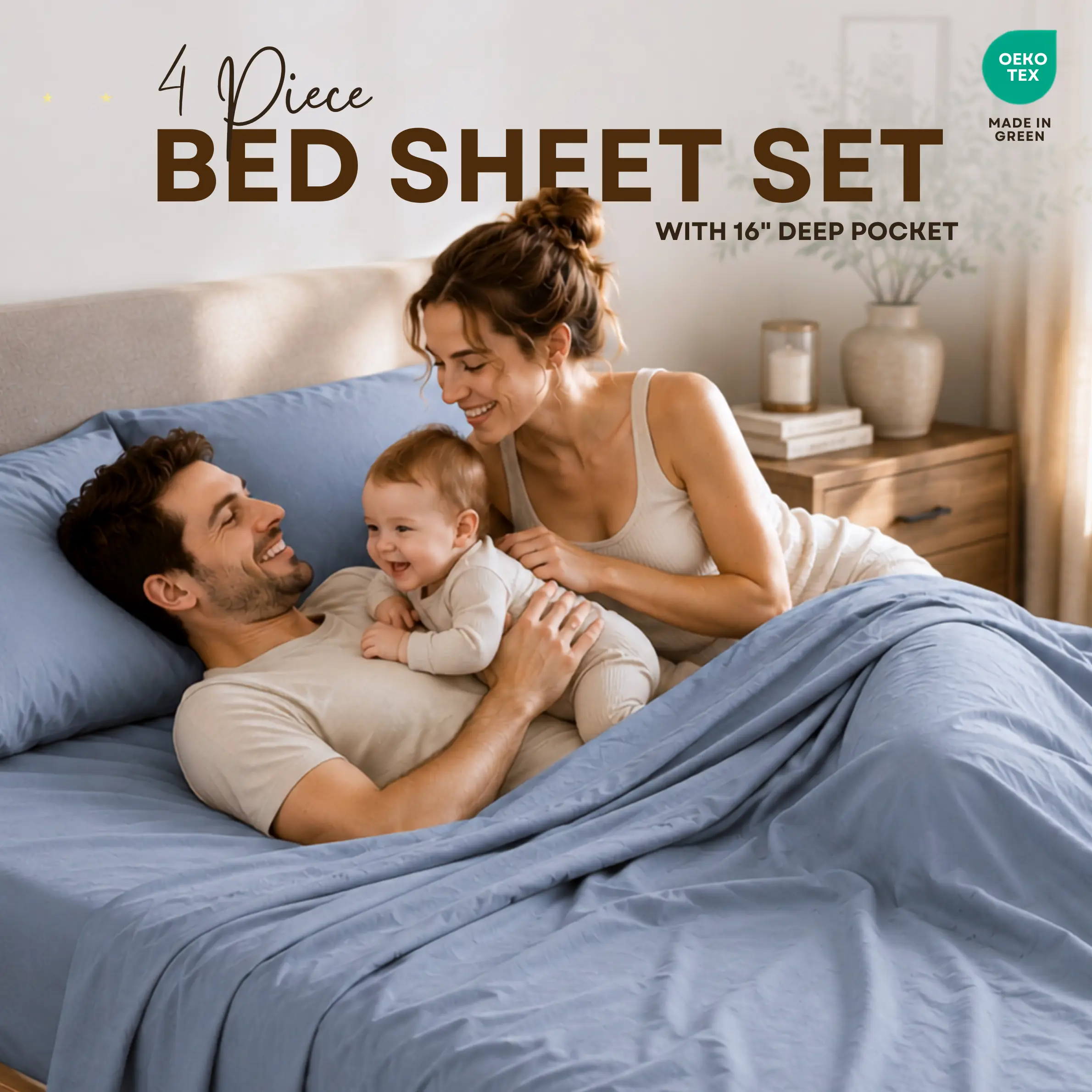 4 Piece Microfiber Sheet Set, Deep Pocket Fits up to 16", Flat Sheet, Fitted Sheet, 2 Pillowcases, Breathable, Twin Full Queen King | Utopia Bedding