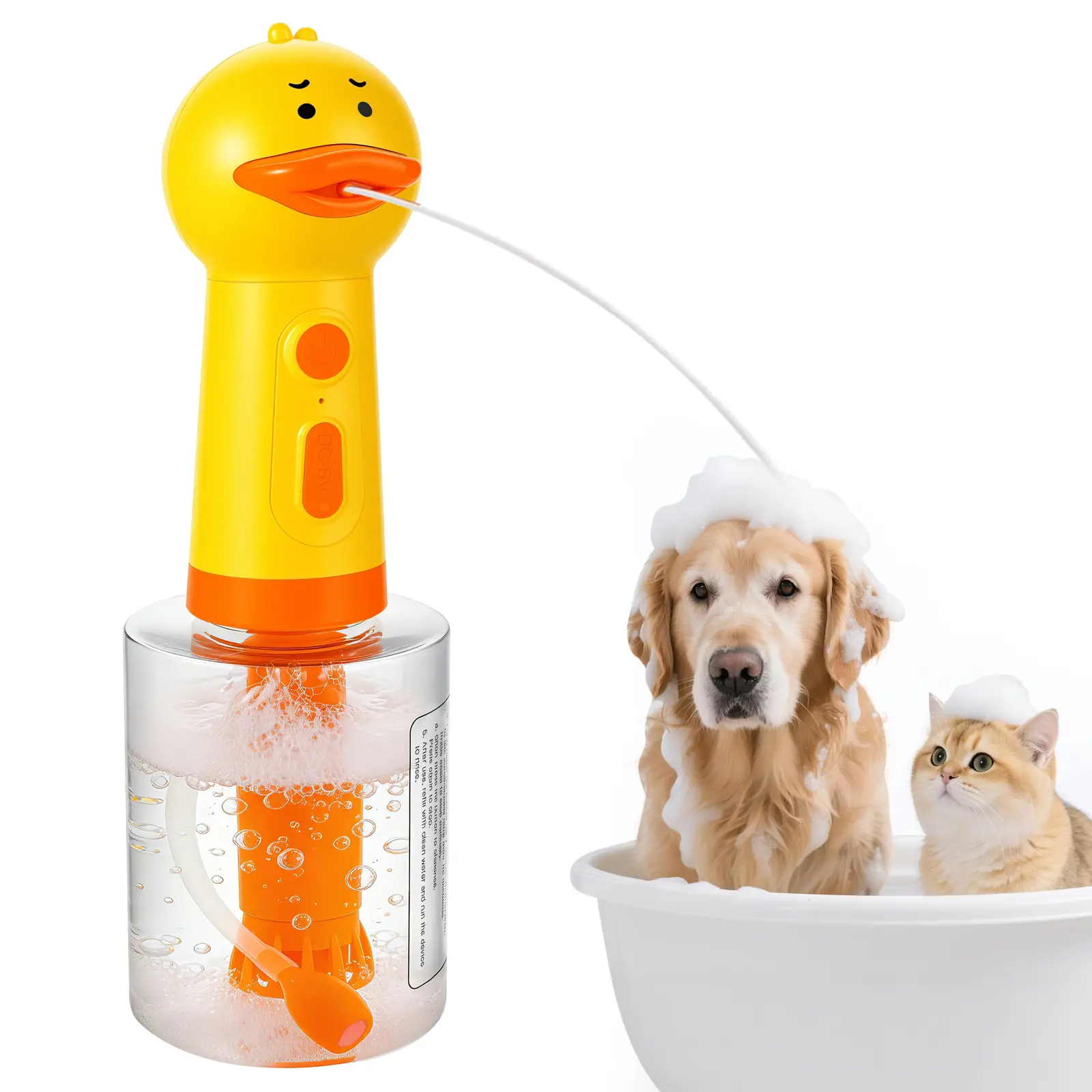 Duck Automatic Foaming Pet Bath Washer – Rechargeable Dog & Cat Shampoo Foam Maker Foaming Soap Dispenser for Bathtub, Kitchen Sink Cleaning
