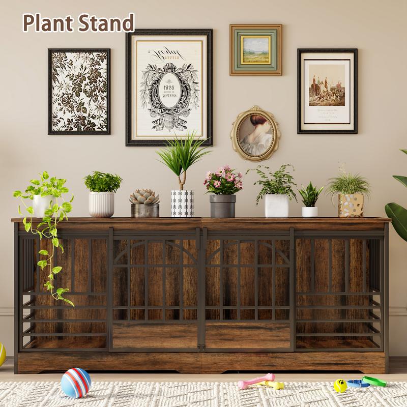78 Inch Double Dog Crate Furniture, Extra Large Dog Kennel Indoor with Divider, Heavy Duty Dog Cage for 2 Dogs, Decorative Wooden Dog House Decorative Table TV Stand, Pet House for XLarge Dogs,Brown