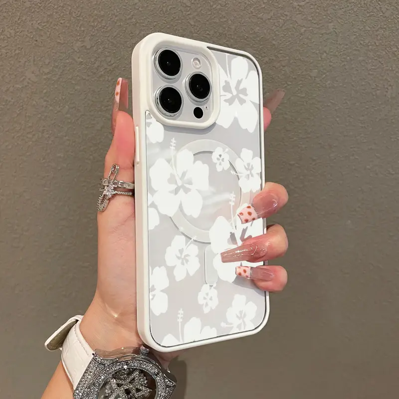 Premium Magnetic Case for iPhone11/12/13/14/15/16/promax Simple White Flowers y2k cased MagSafe Ready, Anti-Fall, Springtok and Ultra-Thin Design |     Perfect for Everyday Use Protector Screen Protector
