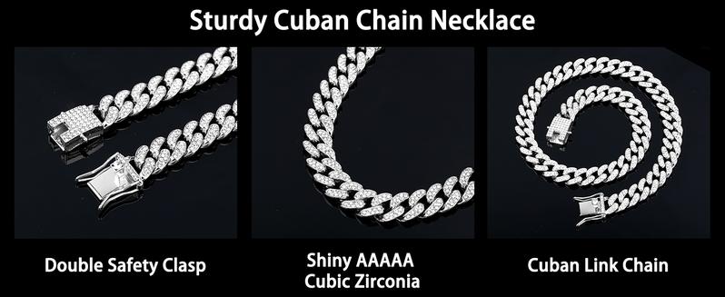 Mens Cuban Link Chain Gold Silver Plated Bling Miami Cuban Necklace Diamond Chain for Men 13MM Iced Out Hip Hop Jewelry 16-20inch