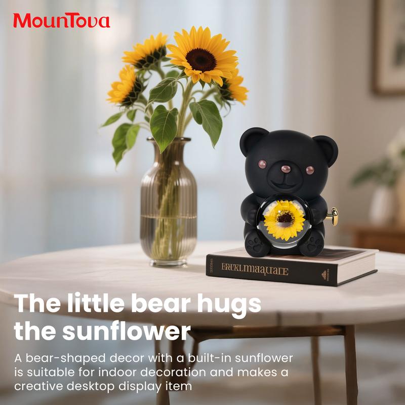 【With Necklace】Mountova Lucky Sunflower Bear Necklace & Gift Box Set, Birthday & Anniversary Gift for Girlfriend Mom Daughter, Room Decor