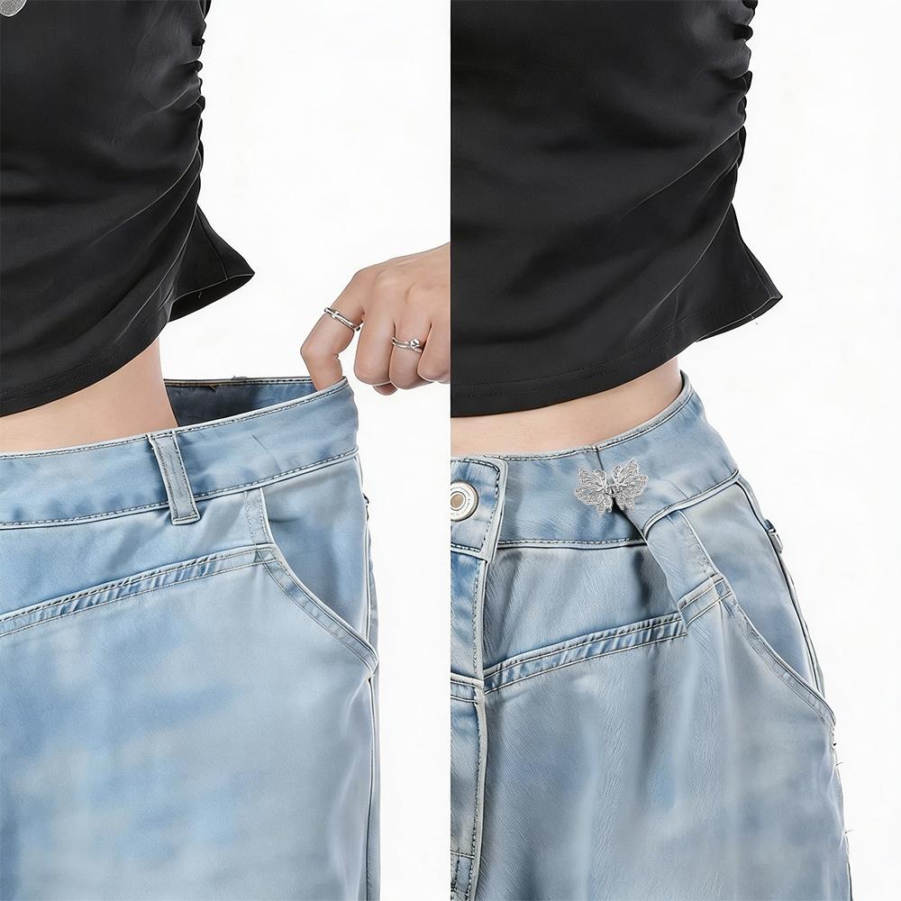6Sets Pant Waist Tightener Butterfly Jeans Pins Buttons for Loose Jeans, Adjustable & Detachable Pants Waist Clips for Waist, No Sew Button for Women Jeans Pants Skirt（Gift 2 sewn flower buttons）