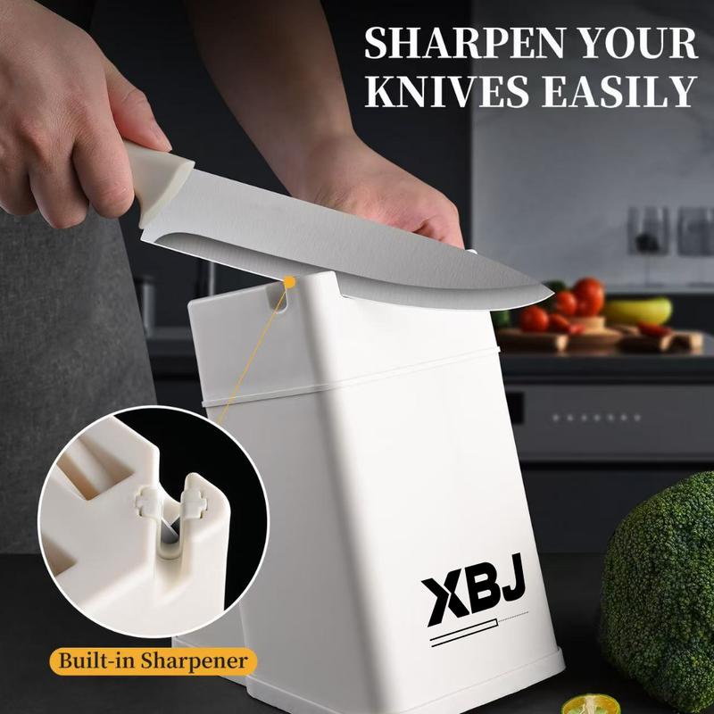 German Crafted 15-Piece Knife Block Set with Built-in Sharpener | High-Carbon Stainless Steel Kitchen Knives | Dishwasher Safe & Gift Ready Utensils Kitchenware knife set Storage