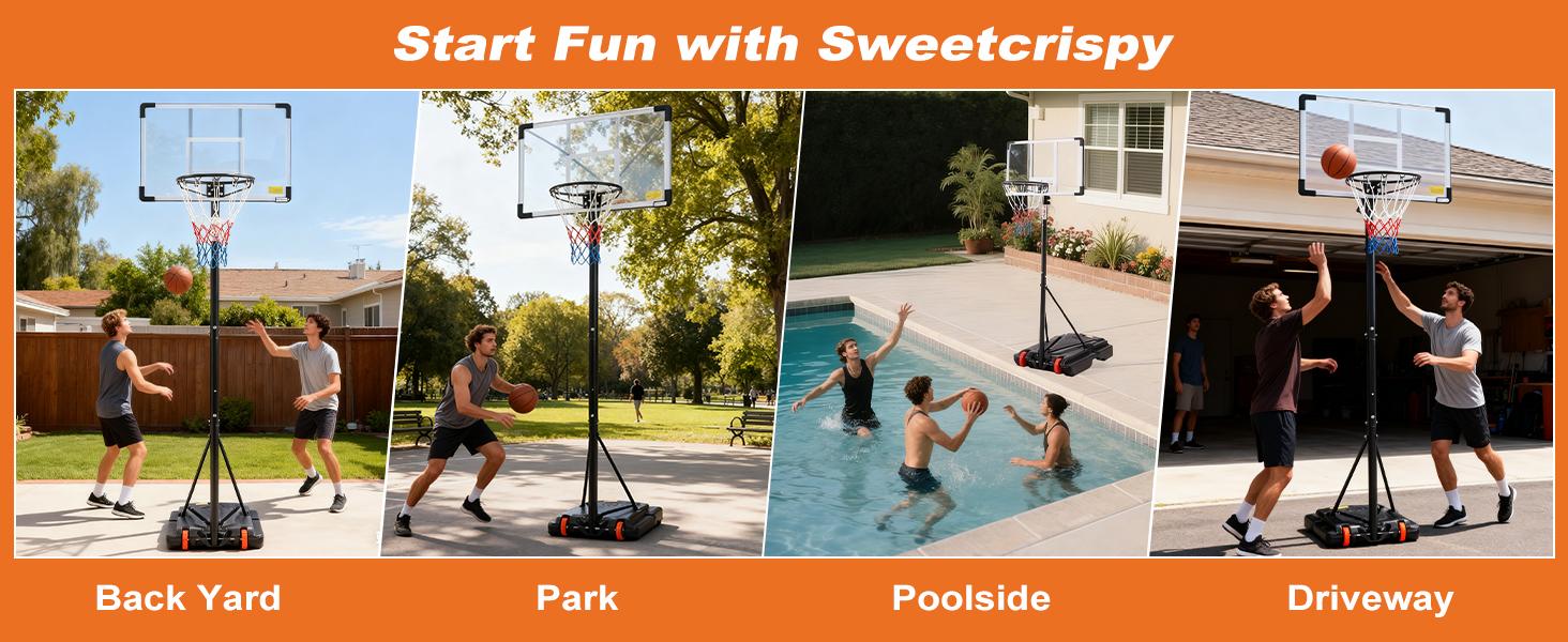 【Gift For Kid】Basketball Hoop Outdoor, 5.08-8.53FT Adjustable Height, Portable Basketball Hoops & Goals for Kids Teens Youth, with Fillable Base Shatterproof Backboard for Backyard Driveway