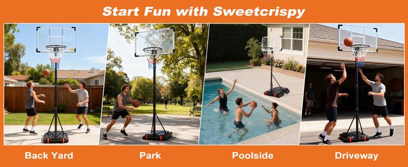 【Gift For Kid】Basketball Hoop Outdoor, 5.08-8.53FT Adjustable Height, Portable Basketball Hoops & Goals for Kids Teens Youth, with Fillable Base Shatterproof Backboard for Backyard Driveway