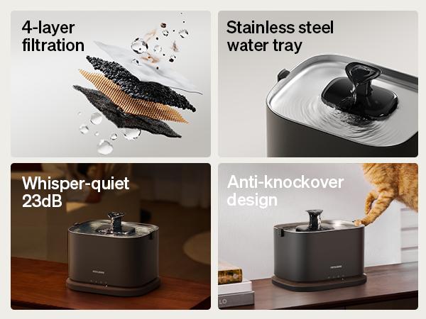 PETLIBRO APP Monitoring & Cordless Cat Water Fountain,Cordless Cat Fountain Battery Operated, App Monitoring 3L/101oz Dockstream 2 Pet Water Fountain with Stainless Steel Tray, 5GHz WiFi Dog Water Bowl Dispenser