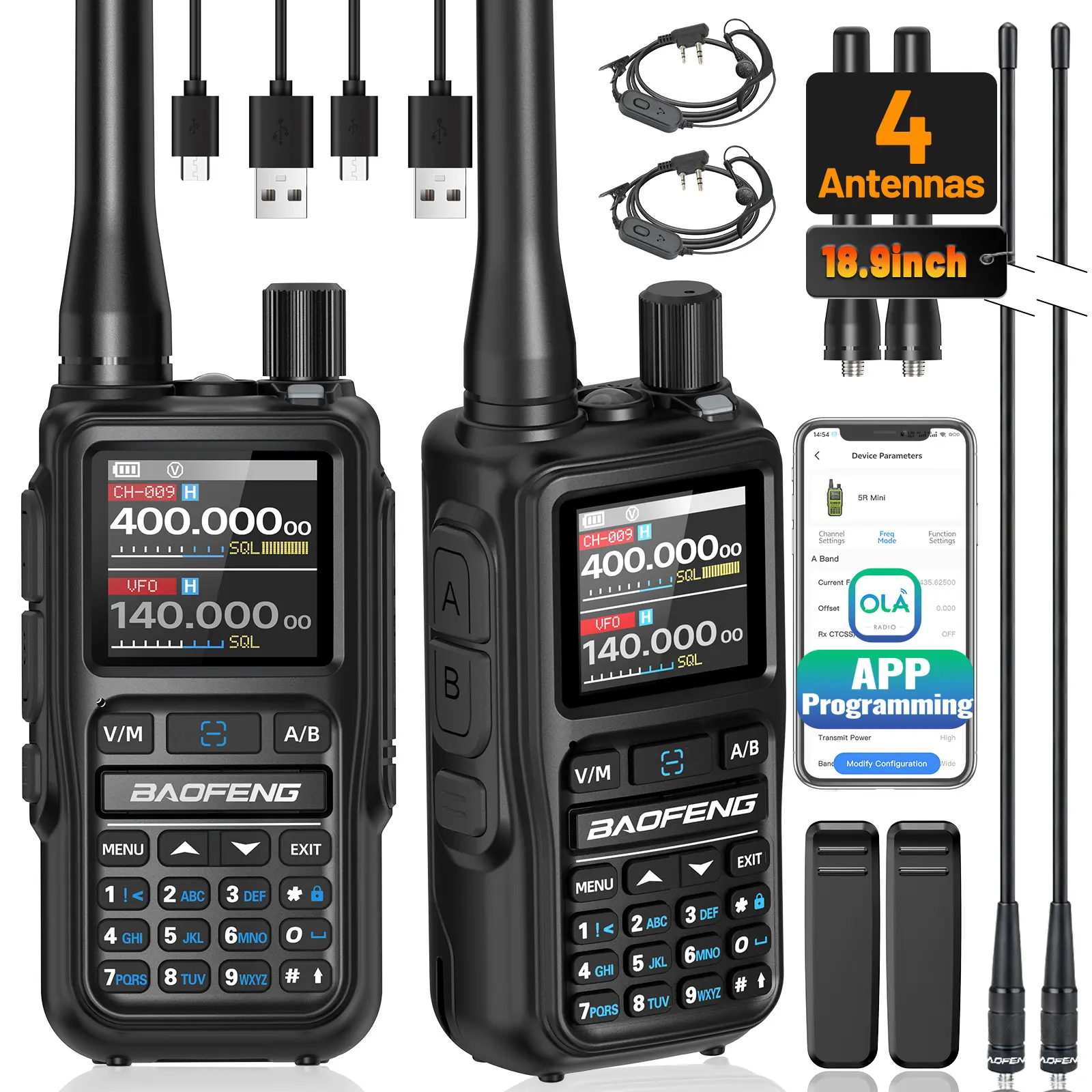 2PACK Baofeng UV-5R Mini Portable Ham Radio Handheld Rechargeable 2-Way Device, NOAA Weather Receiver, Long Range Walkie Talkies with USB-C Charging Port for Mobile Survival Gear