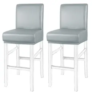 PiccoCasa 2Pcs Waterproof Bar Stool Covers, Faux Leather Pub Counter Height Side Chair Covers with Elastic Band Silver Gray